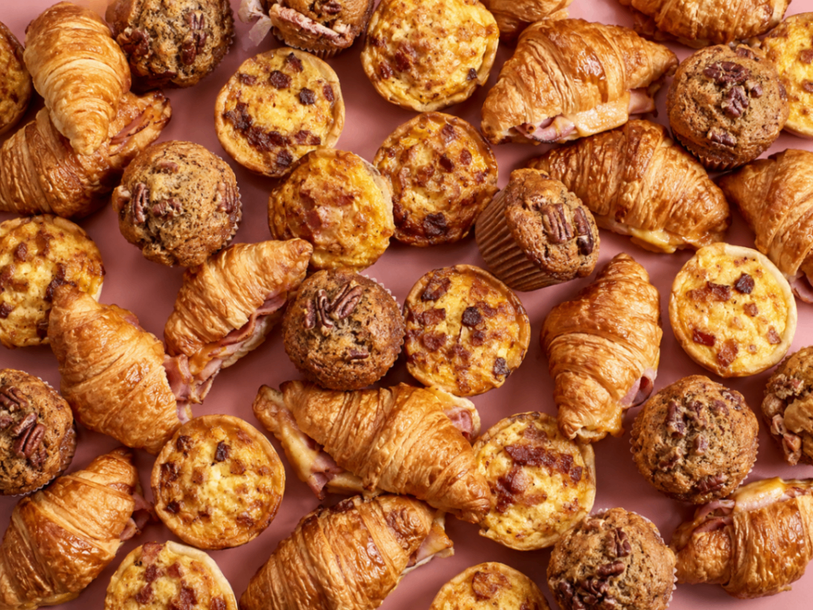 Freshly baked muffins and pastries for breakfast catering