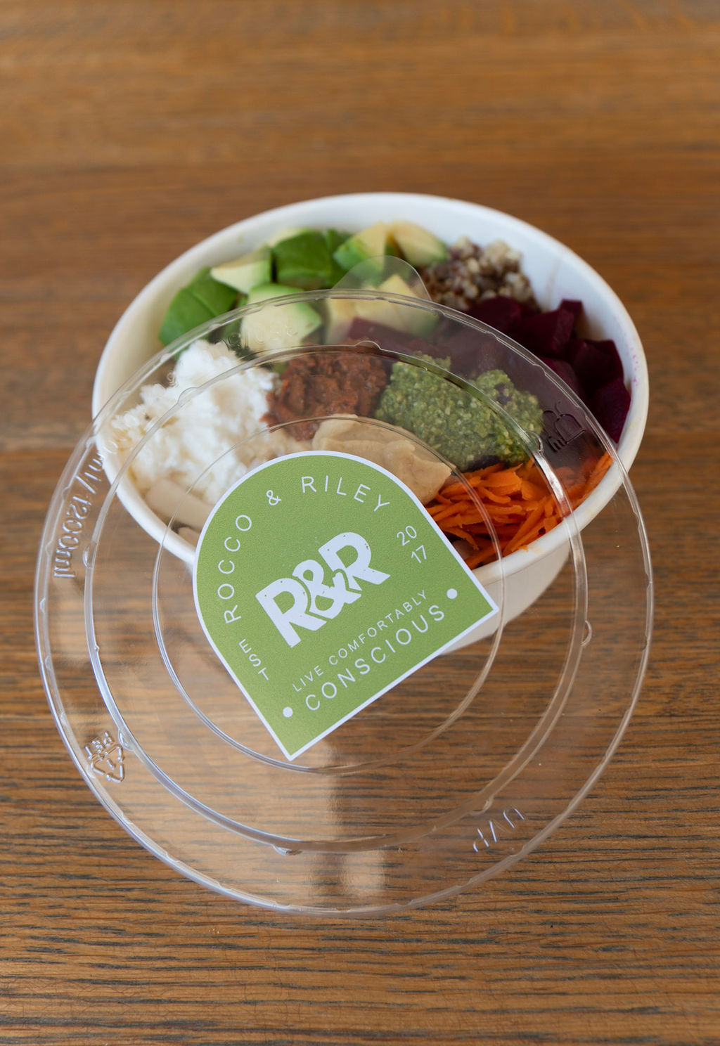 R&R branded salad bowl with beetroot, avo and pesto